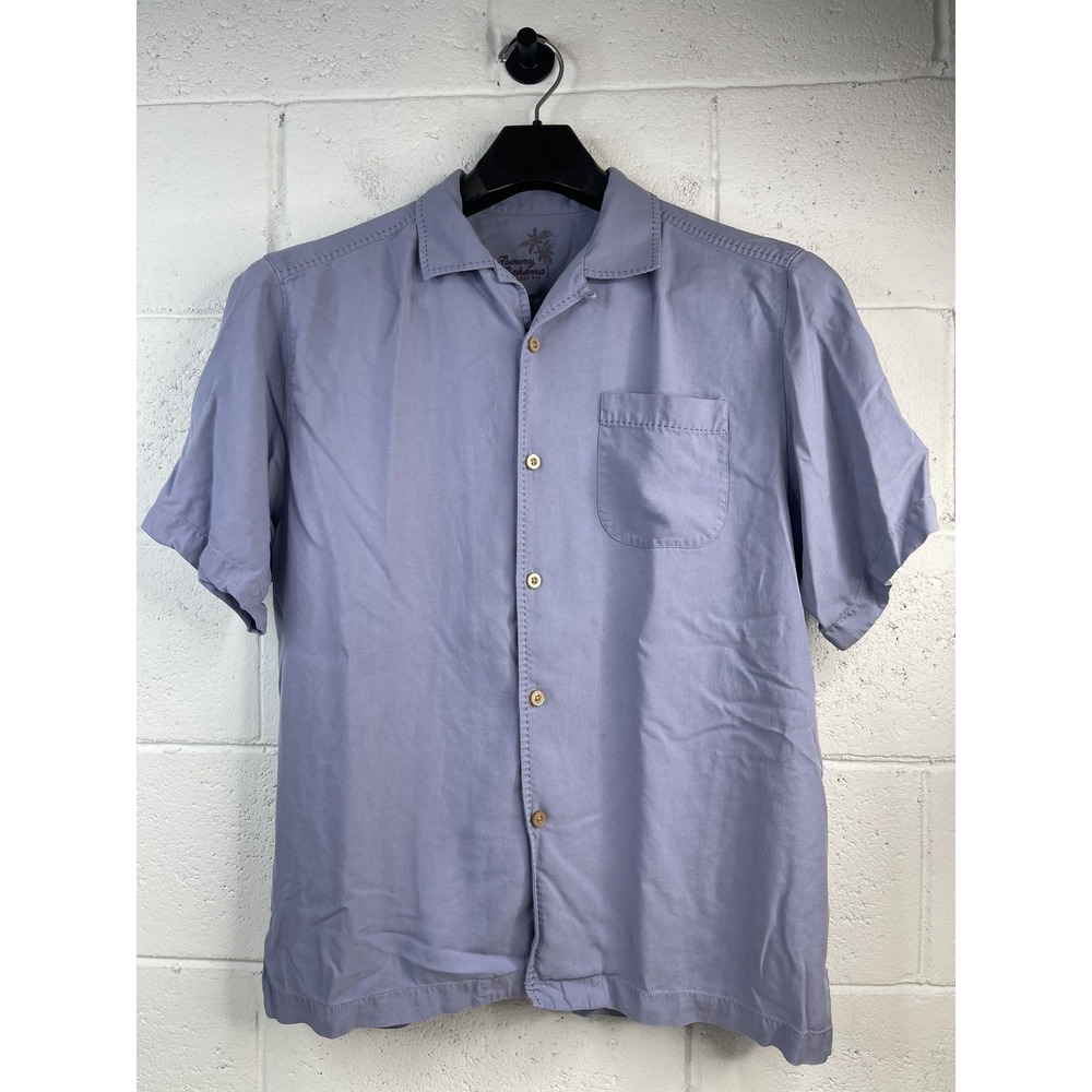 Tommy Bahama Mens 100% Silk Camp Shirt M Purple Pick Stitch Resortwear Tropical
